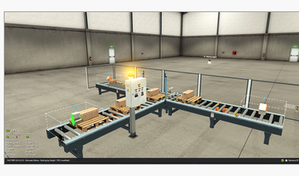 Industrial sorting line simulated in Factory I/O